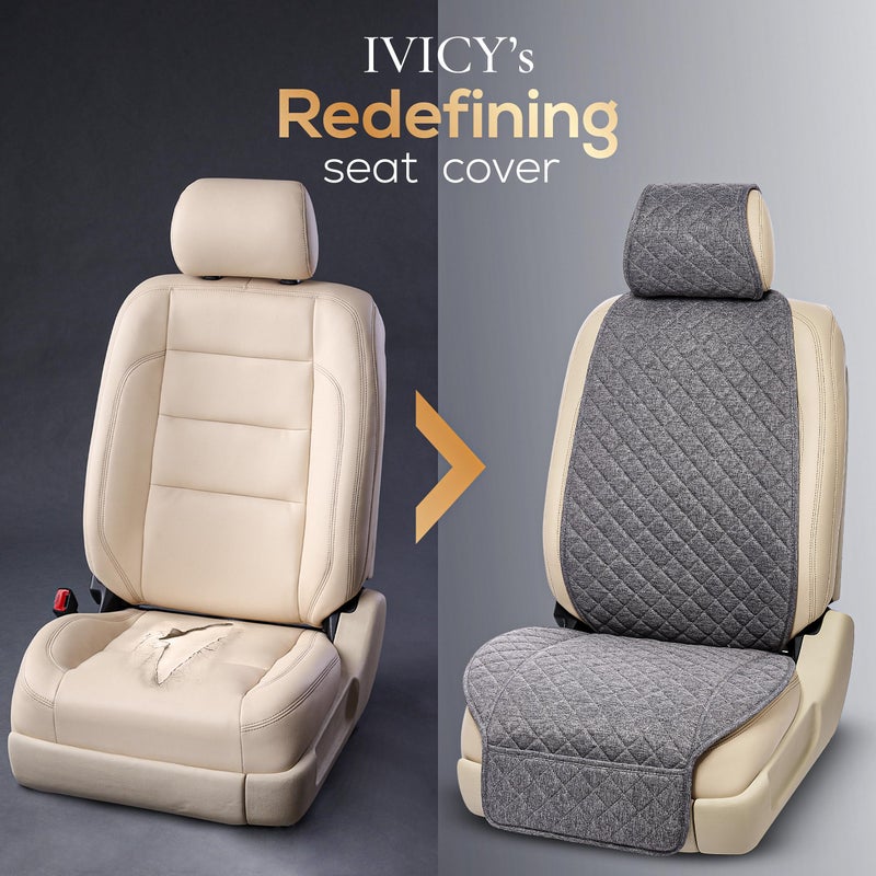 IVICY Linen Car Seat Cover for Cars - Non-Slip Soft & Breathable - Front Car Seat Protector Covers Universal Fits Most Automotive  Vans  SUVs  Trucks - 1 Unit - Gray - Image 3